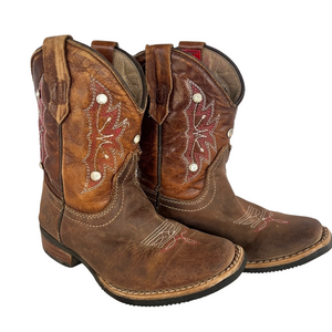 Western Leather Cowboy Boots Rhinestones Rodeo Cowgirl Girls Size 5 Rustic Look